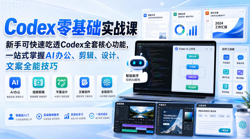 Codex零基础实战课，新手可快速吃透Codex全套核心功能，一站式掌握AI办公、剪辑、设计、文案全能技巧-小二项目网