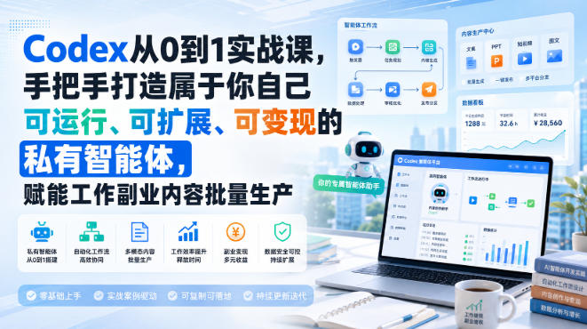 Codex从0到1实战课，手把手打造属于你自己可运行、可扩展、可变现的私有智能体，赋能工作副业内容批量生产-小二项目网