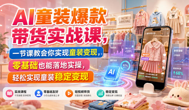 AI童装爆款带货实战课，一节课教会你实现童装变现，零基础也能落地实操-小二项目网