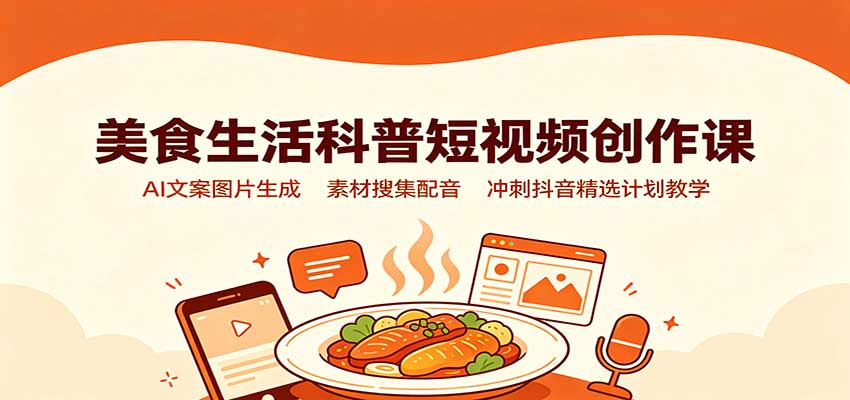 美食生活科普短视频创作课：AI文案图片生成，素材搜集配音，冲刺抖音精选计划教学-小二项目网