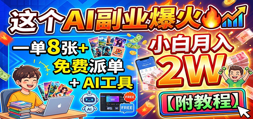 这个AI副业爆火！一单8张+，免费派单+AI工具，小白月入2W【附教程】-小二项目网