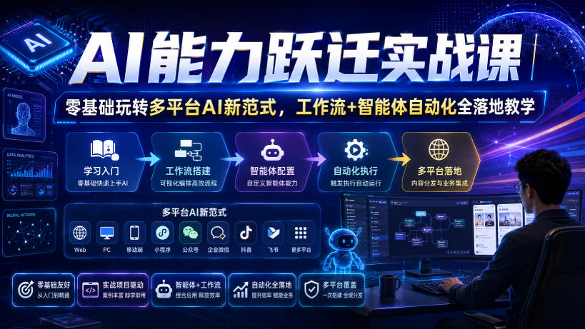AI能力跃迁实战课｜零基础玩转多平台AI新范式，工作流+智能体自动化全落地教学-小二项目网