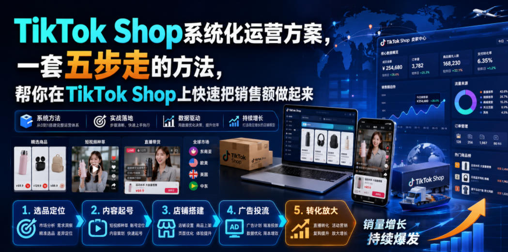 TikTok Shop系统化运营方案，一套五步走的方法，帮你在TikTok Shop上快速把销售额做起来【原创双语字幕】-小二项目网