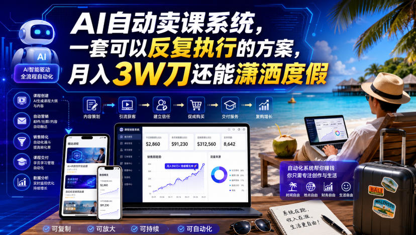 AI自动卖课系统，一套可以反复执行的方案，月入3W刀还能潇洒度假【原创双语字幕】-小二项目网