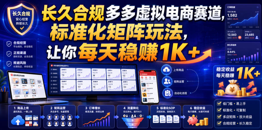 长久合规多多虚拟电商赛道，标准化矩阵玩法，让你每天稳賺1K+【揭秘】-小二项目网