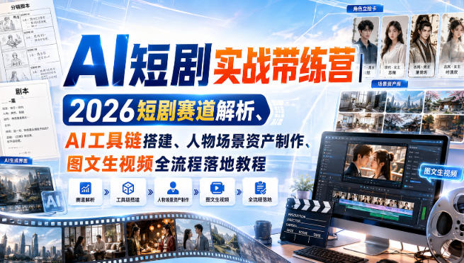 AI短剧实战带练营｜2026短剧赛道解析、AI工具链搭建、人物场景资产制作、图文生视频全流程落地教程-小二项目网