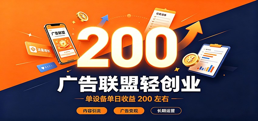 广告联盟轻创业,单设备单日收益200左右,内容引流广告变现长期运营-小二项目网