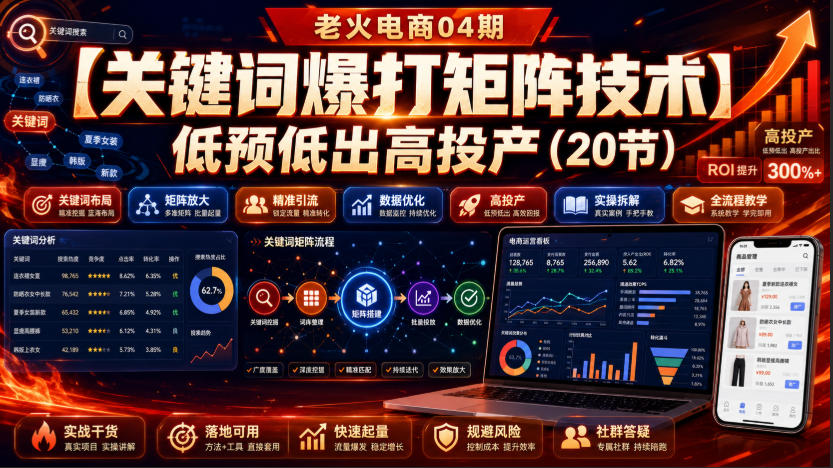 老火电商04期:【关键词爆打矩阵技术】低预低出高投产(20节)-小二项目网