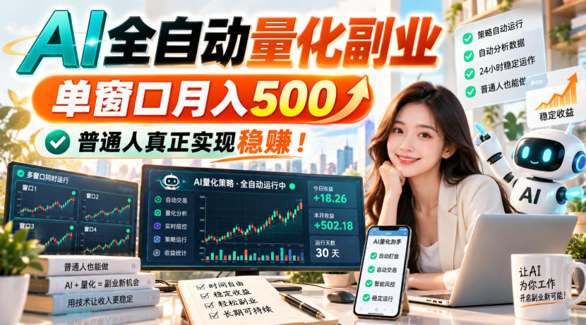 （20735期）AI全自动量化副业，单窗口月入500，普通人真正实现稳赚！-小二项目网