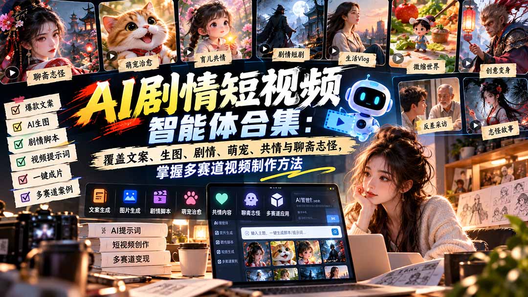 （20644期）【无水印】AI剧情短视频智能体合集：覆盖文案、生图、剧情、萌宠、共情与聊斋志怪，掌握多赛道视频制作方法-小二项目网