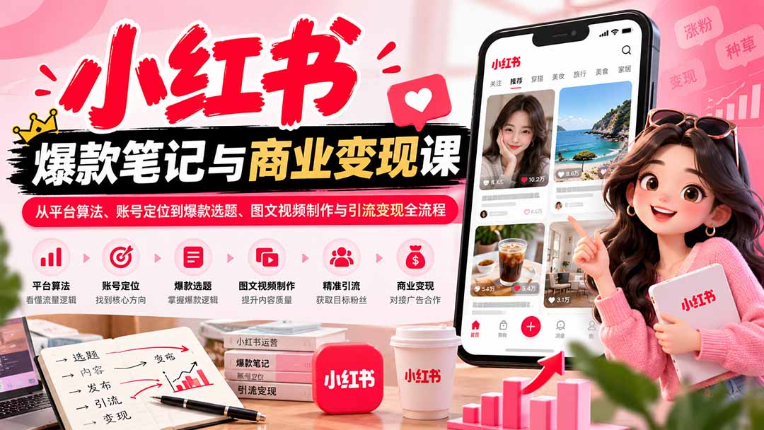 （20709期）2026小红书爆款笔记与商业变现课：从平台算法、账号定位到爆款选题、图文视频制作与引流变现全流程-小二项目网