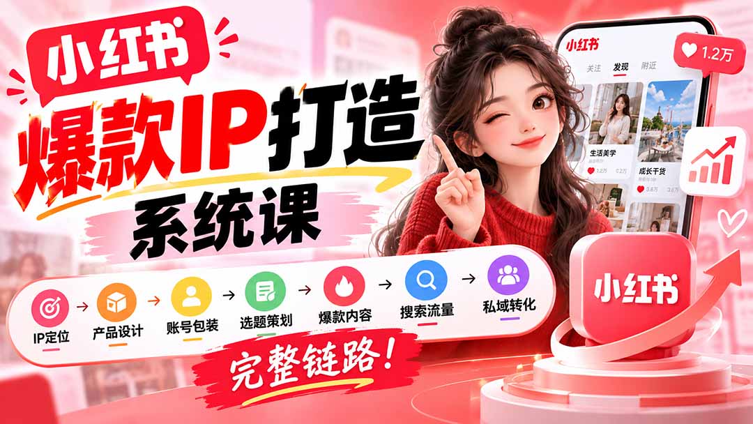 （20711期）【无水印】小红书爆款IP打造课：IP定位→产品设计→账号包装→选题策划→爆款内容→搜索流量→私域转化，完整链路-小二项目网