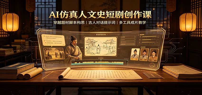 AI仿真人文史短剧创作课：穿越题材脚本构思，古人对话提示词，多工具成片教学-小二项目网