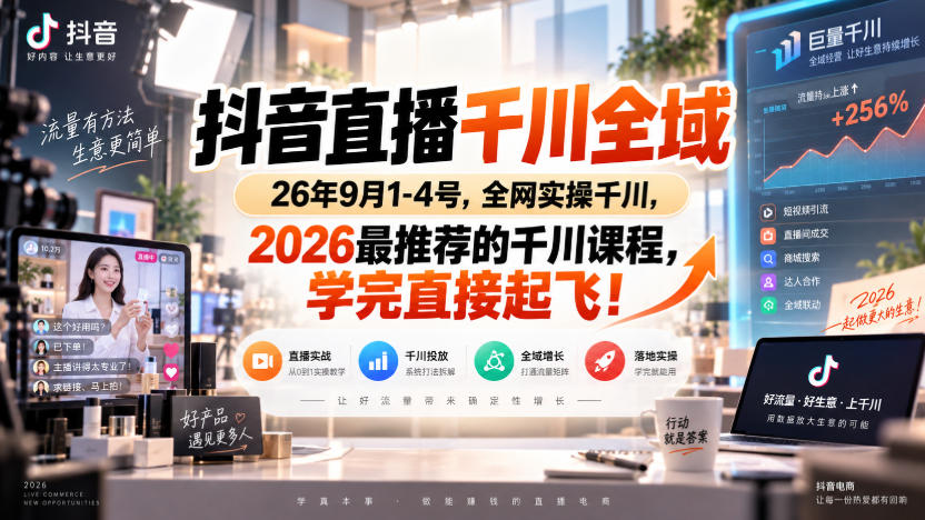 抖音直播千川全域26年9月1-4号，全网实操千川，2026最推荐的千川课程，学完直接起飞！-小二项目网