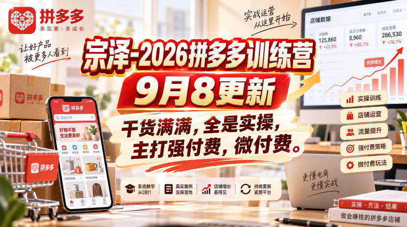 宗泽-2026拼多多训练营9月8更新，干货满满，全是实操，主打强付费，微付费-小二项目网