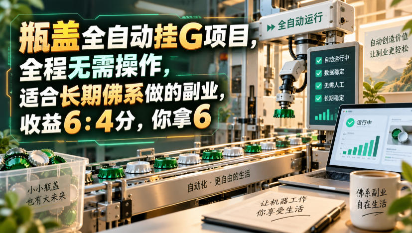 瓶盖全自动挂G项目，全程无需操作，适合长期佛系做的副业，收益6：4分，你拿6【揭秘】-小二项目网