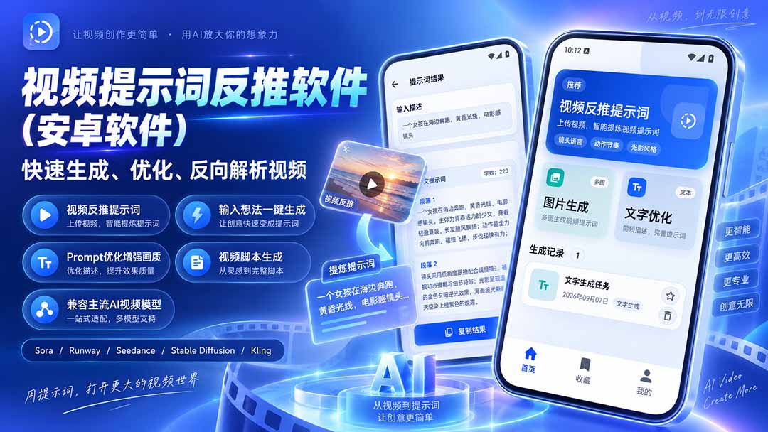 （20301期）视频提示词反推软件（安卓软件），快速生成、优化、反向解析视频-小二项目网