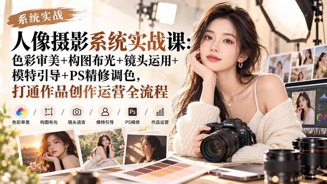 （20623期）【无水印】人像摄影系统实战课：色彩审美+构图布光+镜头运用+模特引导+PS精修调色，打通作品创作运营全流程-小二项目网