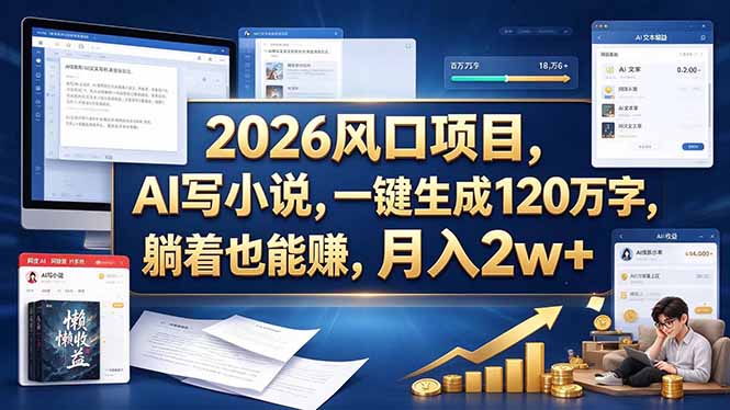 （20653期）2026 风口项目，AI 写小说，一键生成 120 万字，躺着也能赚，月入 2w +-小二项目网
