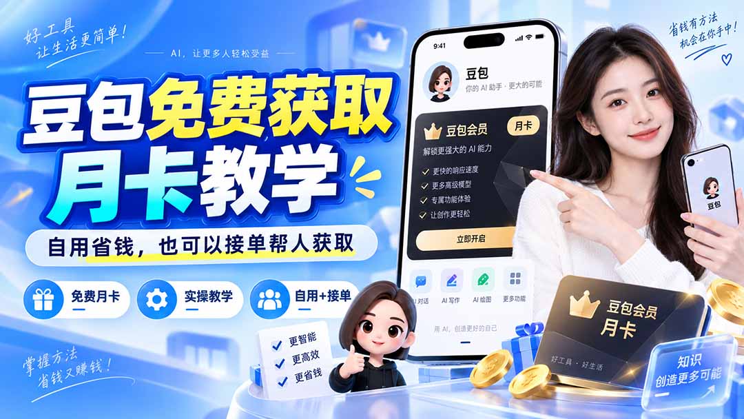 (20358期)豆包免费获取月卡教学,自用省钱,也可以接单帮人获取-小二项目网