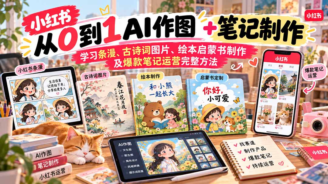 （20655期）2026小红书AI内容创作从0到1：学习条漫、古诗词图片、绘本启蒙书制作及爆款笔记运营完整方法-小二项目网