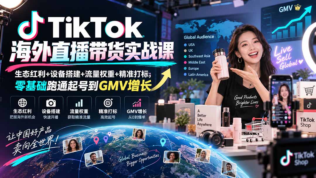 （20465期）TikTok海外直播带货实战课｜生态红利+设备搭建+流量权重+精准打标，零基础跑通起号到GMV增长-小二项目网