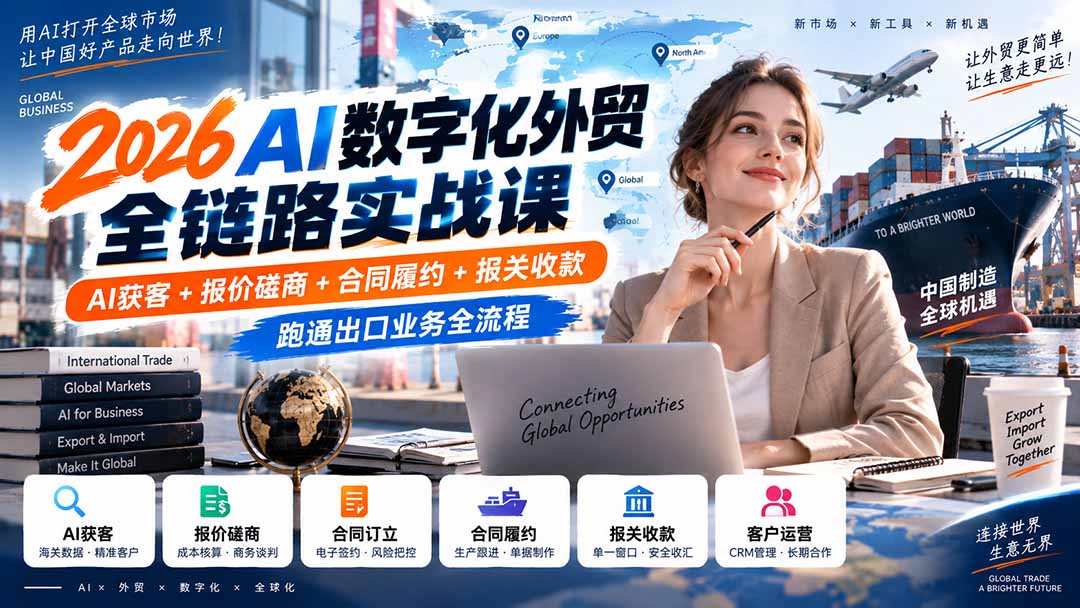 （20569期）2026AI数字化外贸全链路实战课：AI获客+报价磋商+合同履约+报关收款，跑通出口业务全流程-小二项目网
