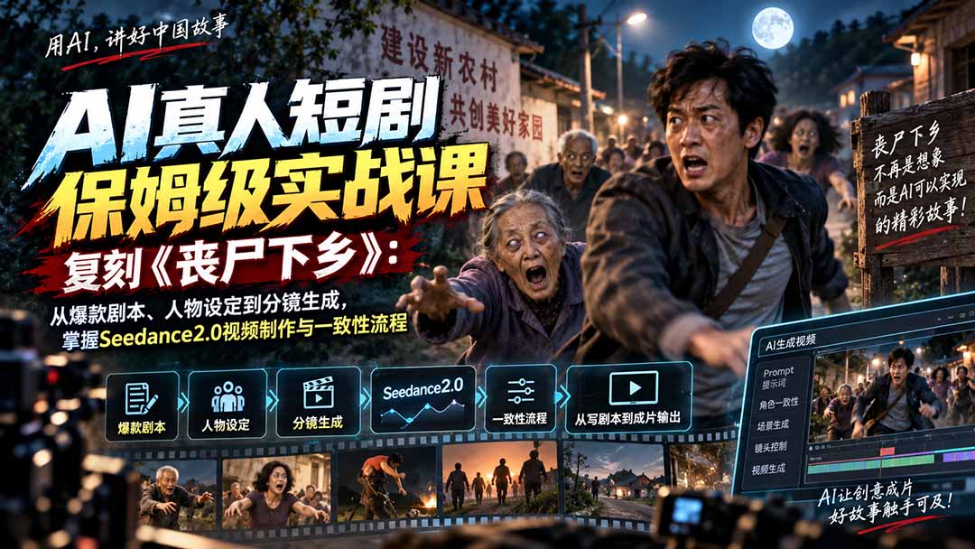 （20359期）AI真人短剧保姆级实战课，复刻《丧尸下乡》：从爆款剧本、人物设定到分镜生成，掌握Seedance2.0视频制作与一致性流程-小二项目网