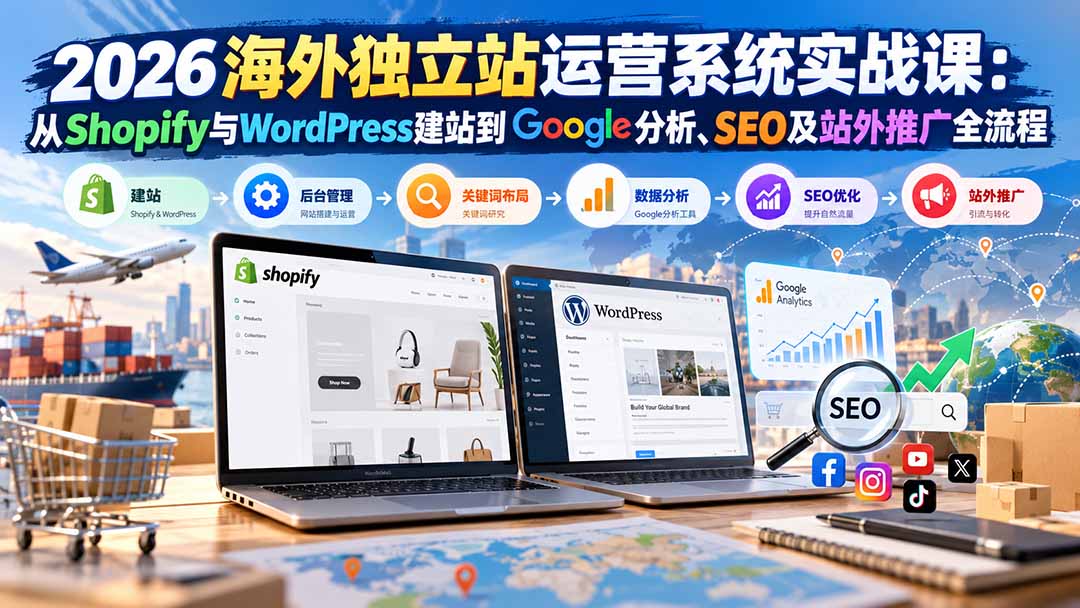 （20689期）2026海外独立站运营系统实战课：从Shopify与WordPress建站到Google分析、SEO及站外推广全流程-小二项目网