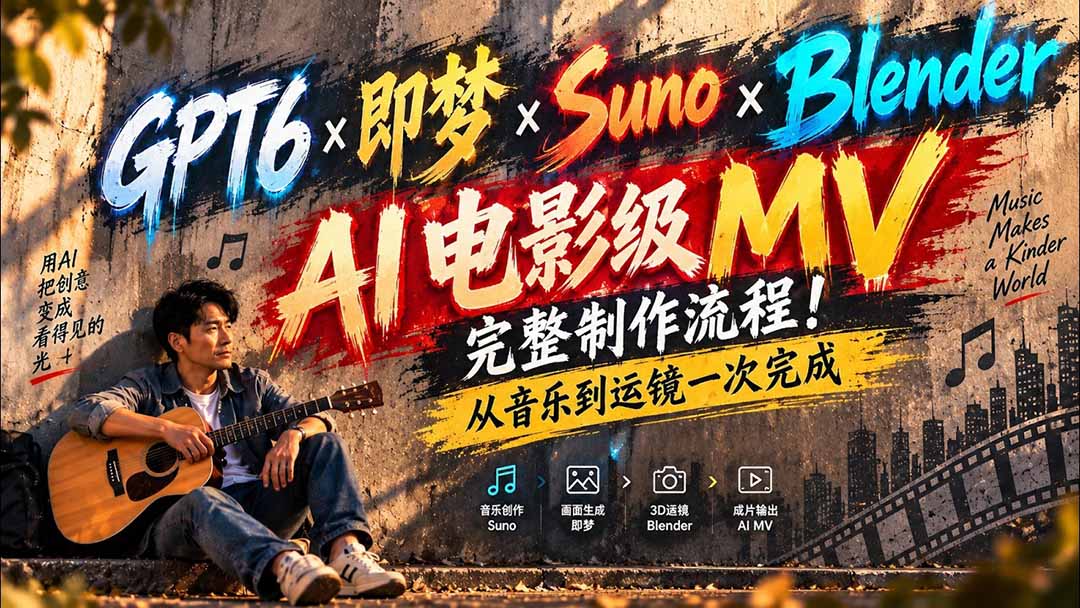 （20587期）GPT6×即梦×Suno×Blender｜AI电影级MV完整制作流程！从音乐到运镜一次完成 (无水印)-小二项目网