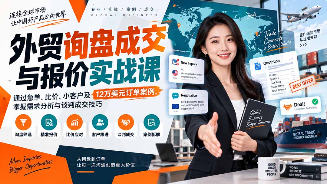 （20424期）外贸询盘成交与报价实战课：通过急单、比价、小客户及12万美元订单案例，掌握需求分析与谈判成交技巧-小二项目网