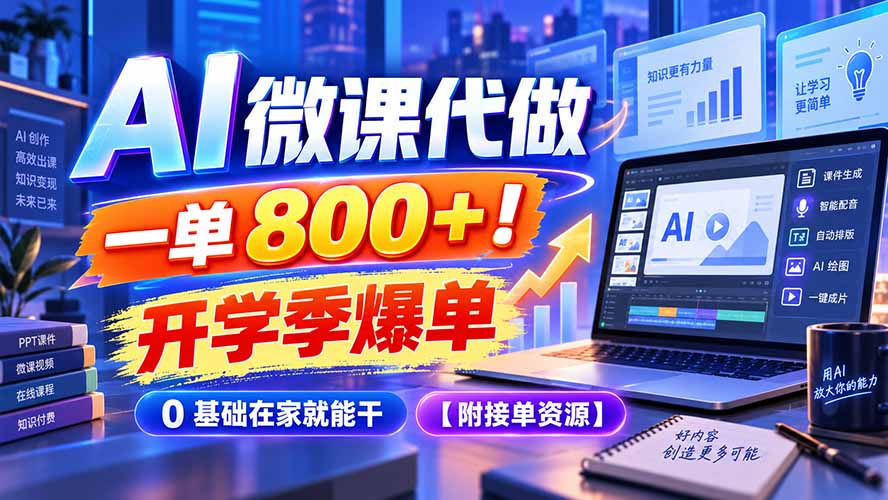 （20605期）AI 微课代做，一单 800+！开学季爆单，0 基础在家就能干【附接单资源】-小二项目网