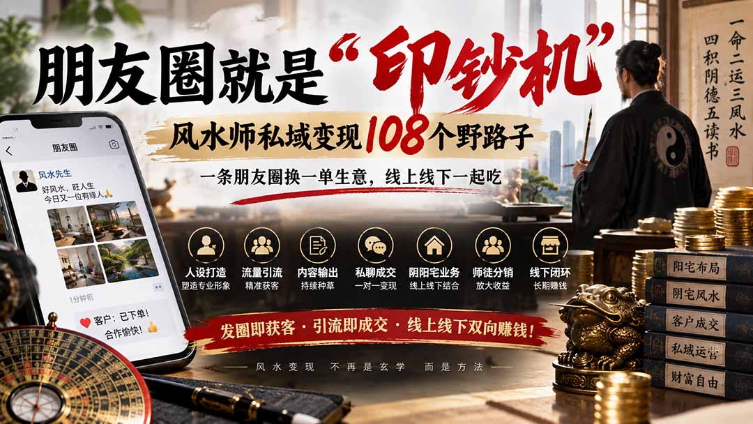 （20464期）朋友圈就是“印钞机”，风水师私域变现108个野路子，一条朋友圈换一单生意，线上线下一起吃【文档】-小二项目网