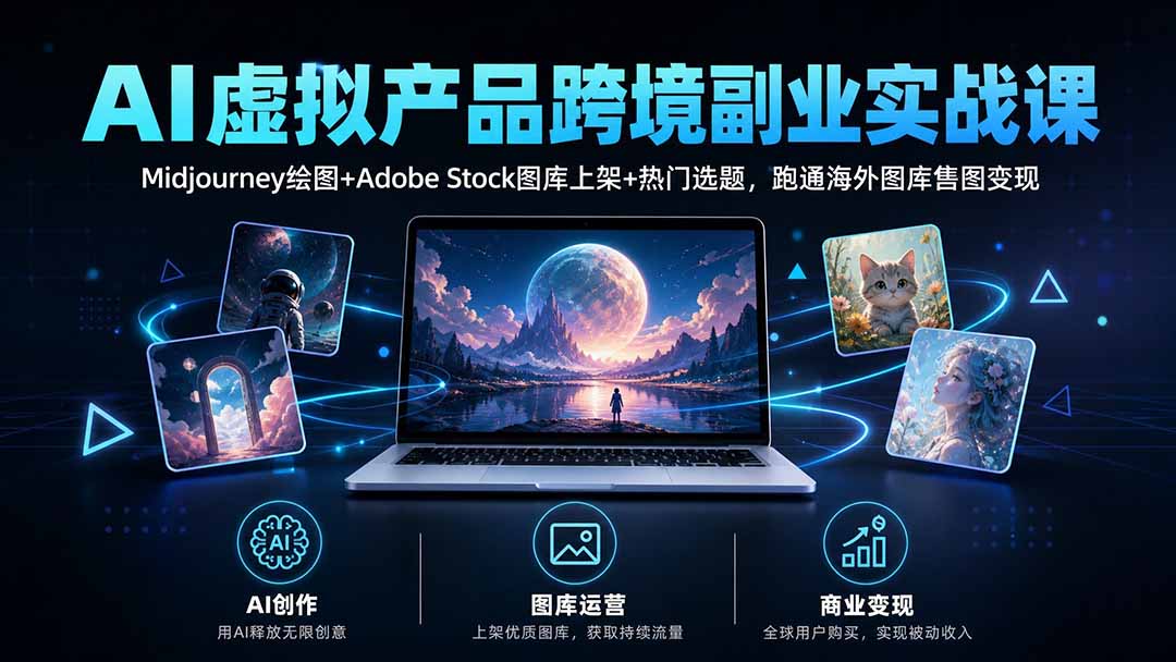 （20514期）AI虚拟产品跨境副业实战课｜Midjourney绘图+Adobe Stock图库上架+热门选题，跑通海外图库售图变现-小二项目网