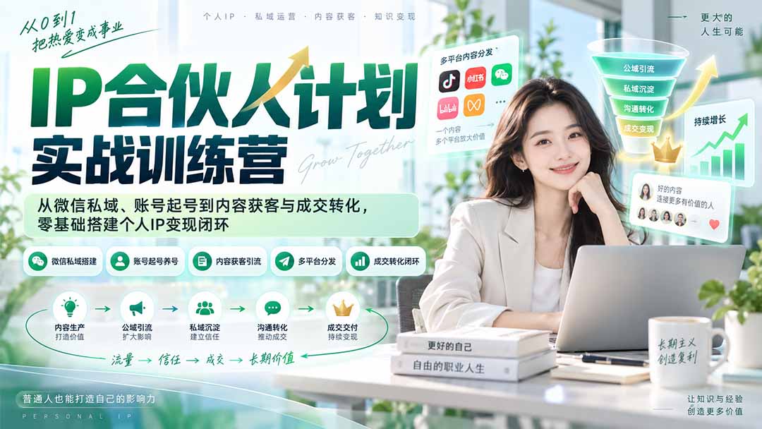 （20321期）IP合伙人计划实战训练营-更新：从微信私域、账号起号到内容获客与成交转化，零基础搭建个人IP变现闭环-小二项目网