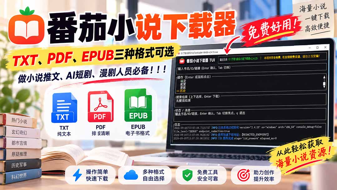 (20529期)番茄小说下载器,TXT、PDF、EPUB三种格式可选,做小说推文、AI短剧、漫剧人员必备!-小二项目网