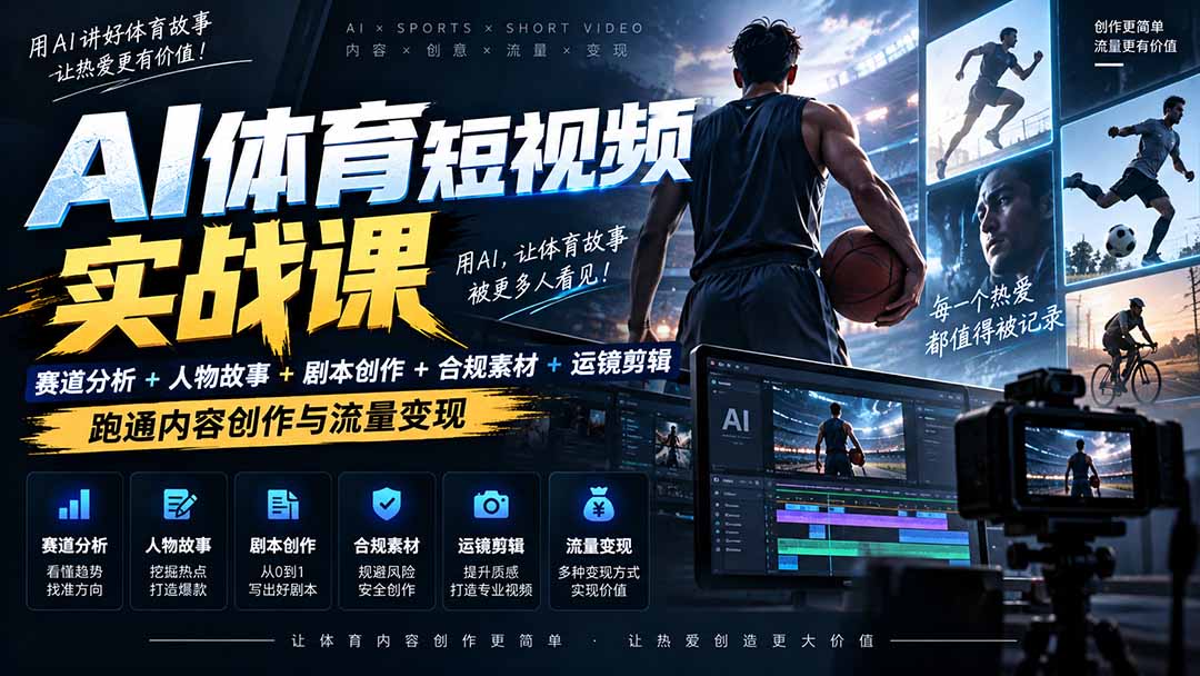 （20515期）AI体育短视频赛道顶级玩法｜赛道分析+人物故事+剧本创作+版权处理+运镜剪辑，跑通流量变现-日赚1K+-小二项目网