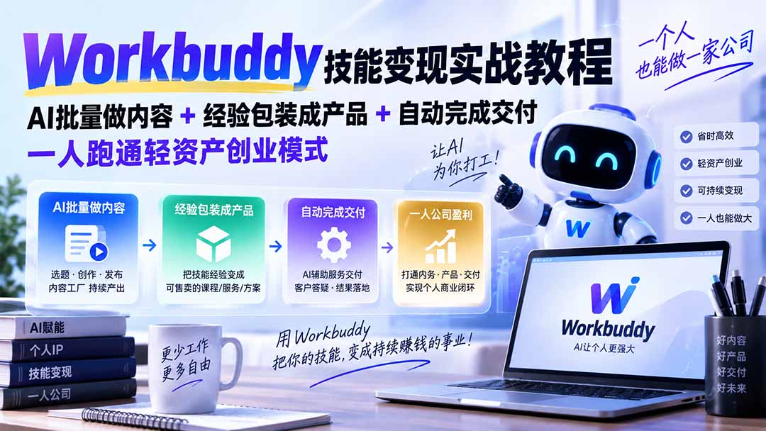 （20492期）Workbuddy技能变现实战教程：AI批量做内容+经验包装成产品+自动完成交付，一人跑通轻资产创业模式-小二项目网