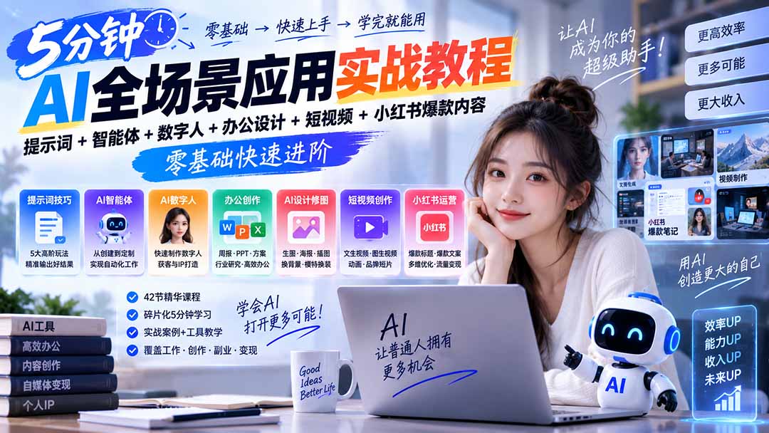 （20493期）AI全场景应用实战教程｜提示词+智能体+数字人+办公设计+短视频+小红书爆款内容，零基础快速进阶-小二项目网