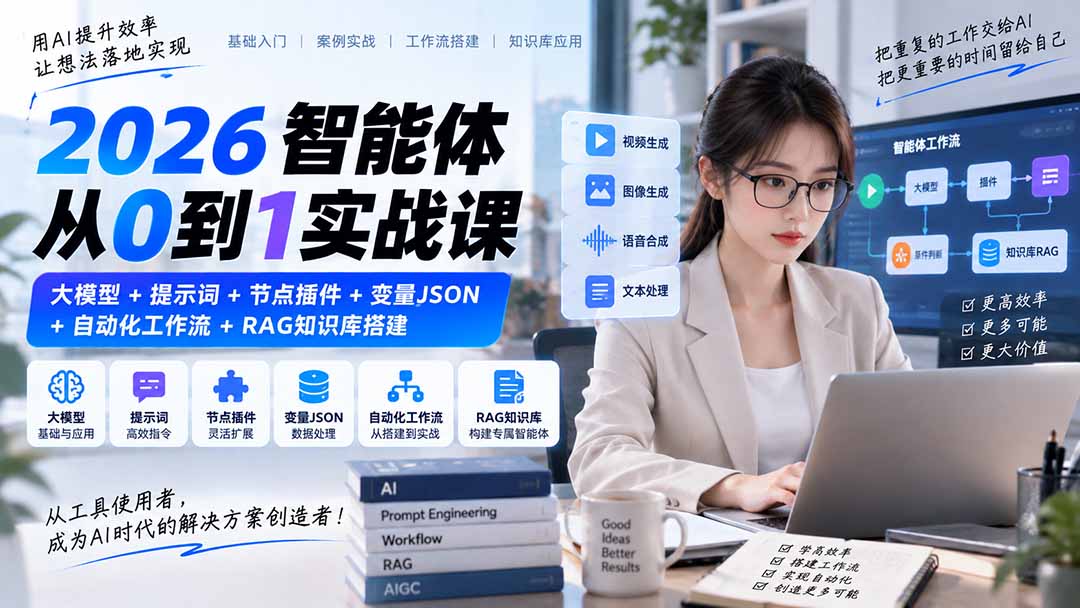 （20546期）2026智能体从0到1实战课｜大模型+提示词+节点插件+变量JSON+自动化工作流+RAG知识库搭建-小二项目网
