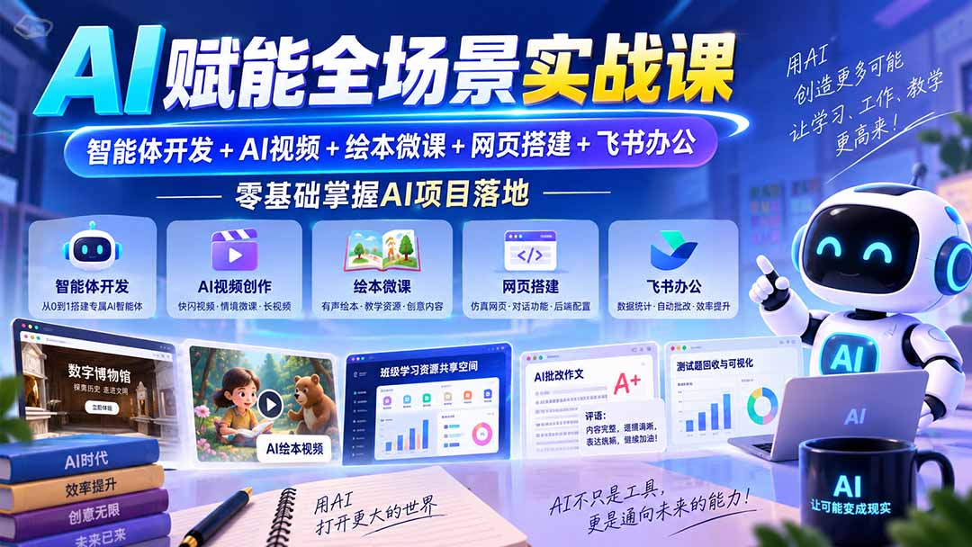 （20517期）AI赋能全场景实战课｜智能体开发+AI视频+绘本微课+网页搭建+飞书办公，零基础掌握AI项目落地-小二项目网