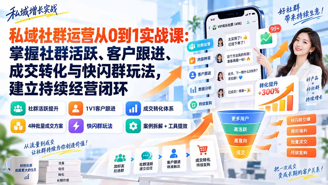 （20428期）私域社群运营从0到1实战课：掌握社群活跃、客户跟进、成交转化与快闪群玩法，建立持续经营闭环-小二项目网