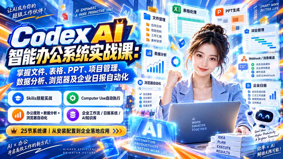 （20446期）Codex AI智能办公系统实战课：掌握文件、表格、PPT、项目管理、数据分析、浏览器及企业日报自动化-小二项目网
