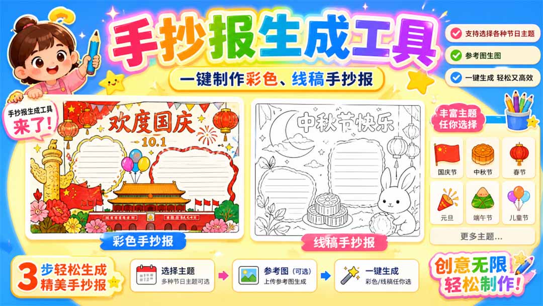 （20265期）手抄报批量生成工具来了，完全免费，告别豆包生图，这个高清无水印-小二项目网
