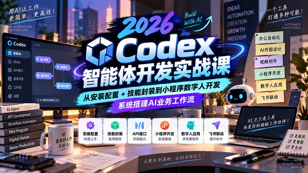 （20574期）2026Codex智能体开发实战课：从安装配置+技能封装到小程序数字人开发，系统搭建AI业务工作流-小二项目网