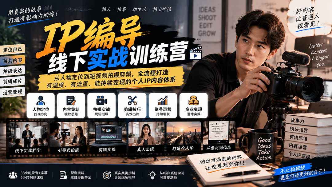 （20610期）IP编导线下实战训练营-更新：从人物定位到短视频拍摄剪辑，全流程打造有温度、有流量、能持续变现的个人IP内容体系-小二项目网