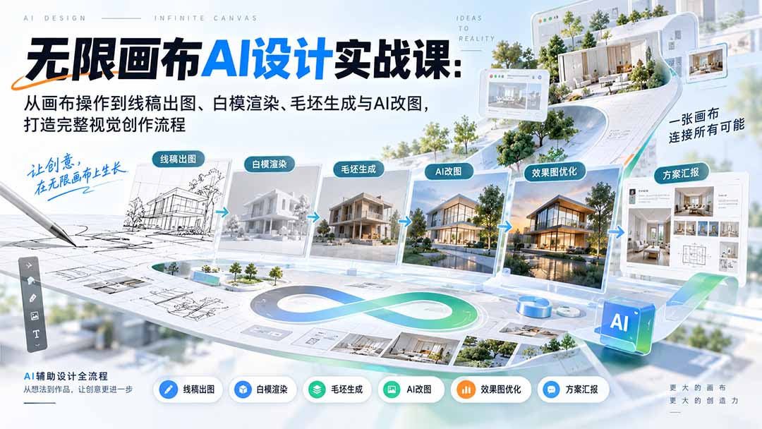 （20612期）【无水印】无限画布AI设计实战课-更新：从画布操作到线稿出图、白模渲染、毛坯生成与AI改图，打造完整视觉创作流程-小二项目网