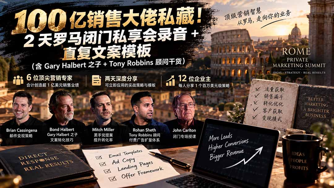 （20593期）100亿销售大佬私藏-无水印！2天罗马闭门私享会录音+直复文案模板【原创双语字幕】-小二项目网