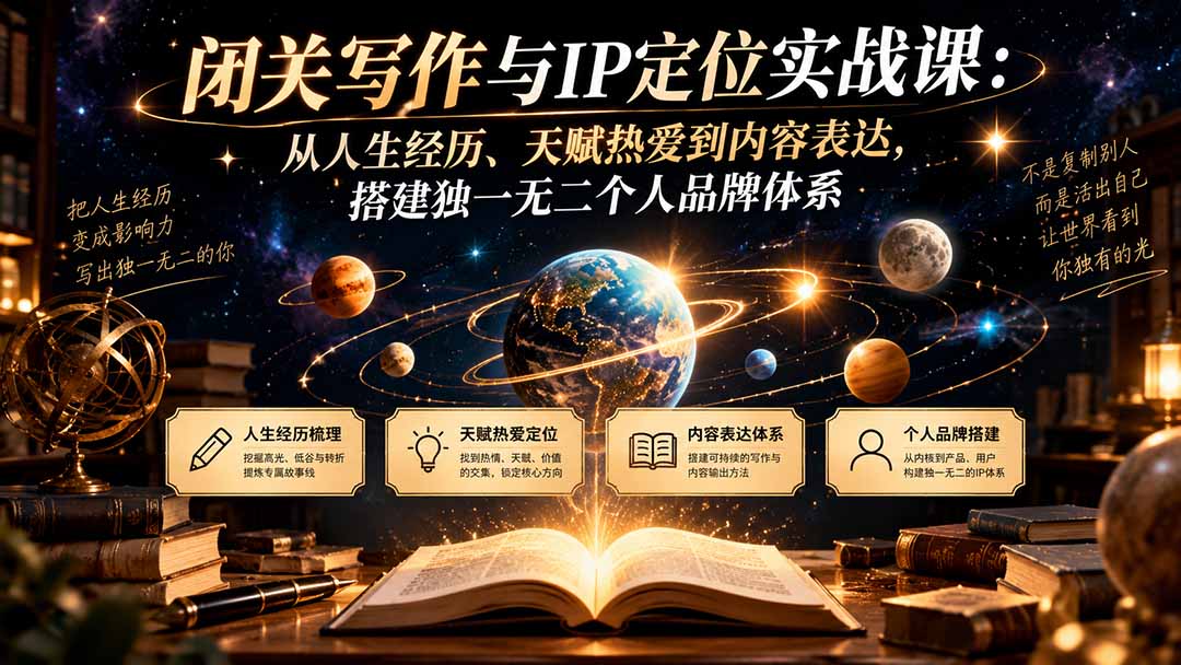 （20634期）闭关写作与IP定位实战课：从人生经历、天赋热爱到内容表达，搭建独一无二个人品牌体系-小二项目网