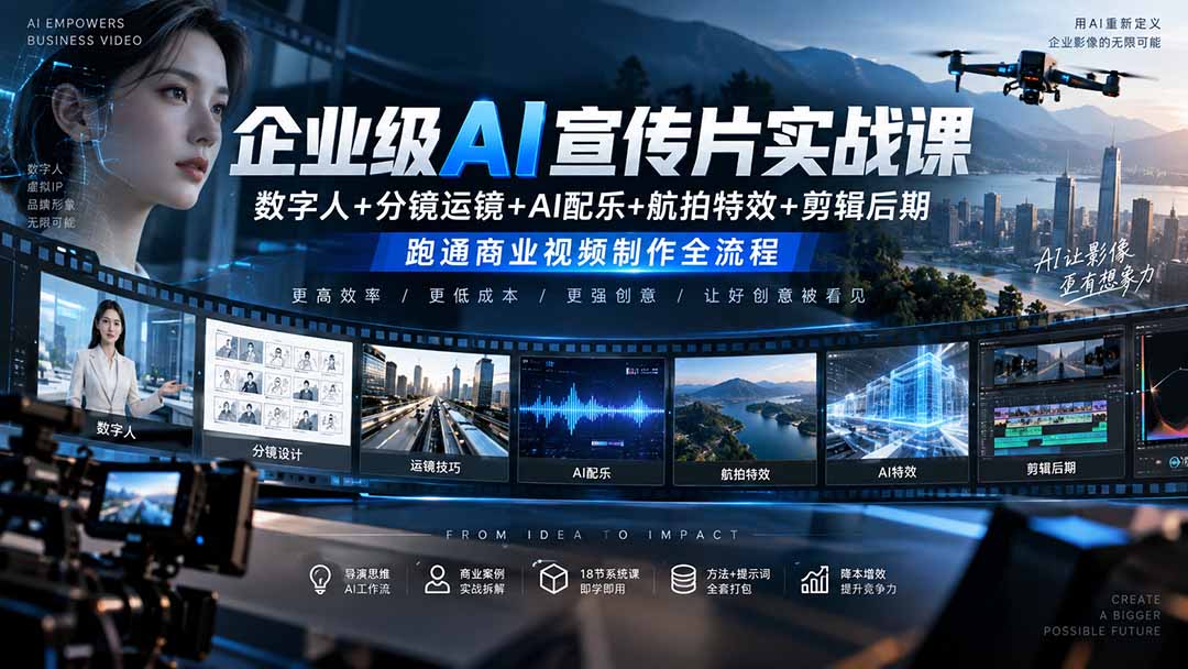 （20548期）企业级AI宣传片实战课｜数字人+分镜运镜+AI配乐+航拍特效+剪辑后期，跑通商业视频制作全流程-小二项目网
